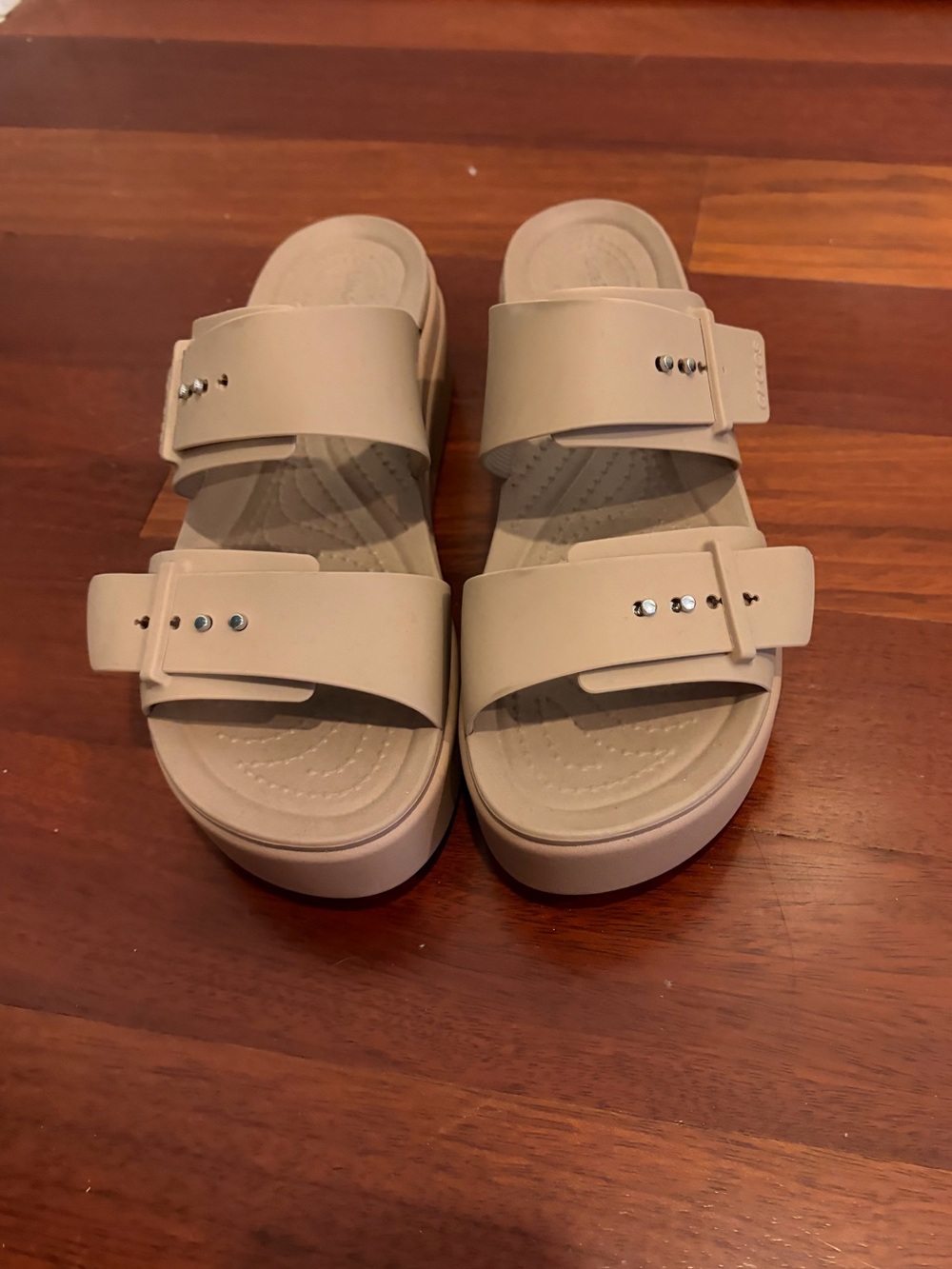 Crocs Beige Platform Slide Sandals with Adjustable Straps